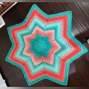 Star-Shaped Crochet Throw in Teal, Coral & Mint Handmade